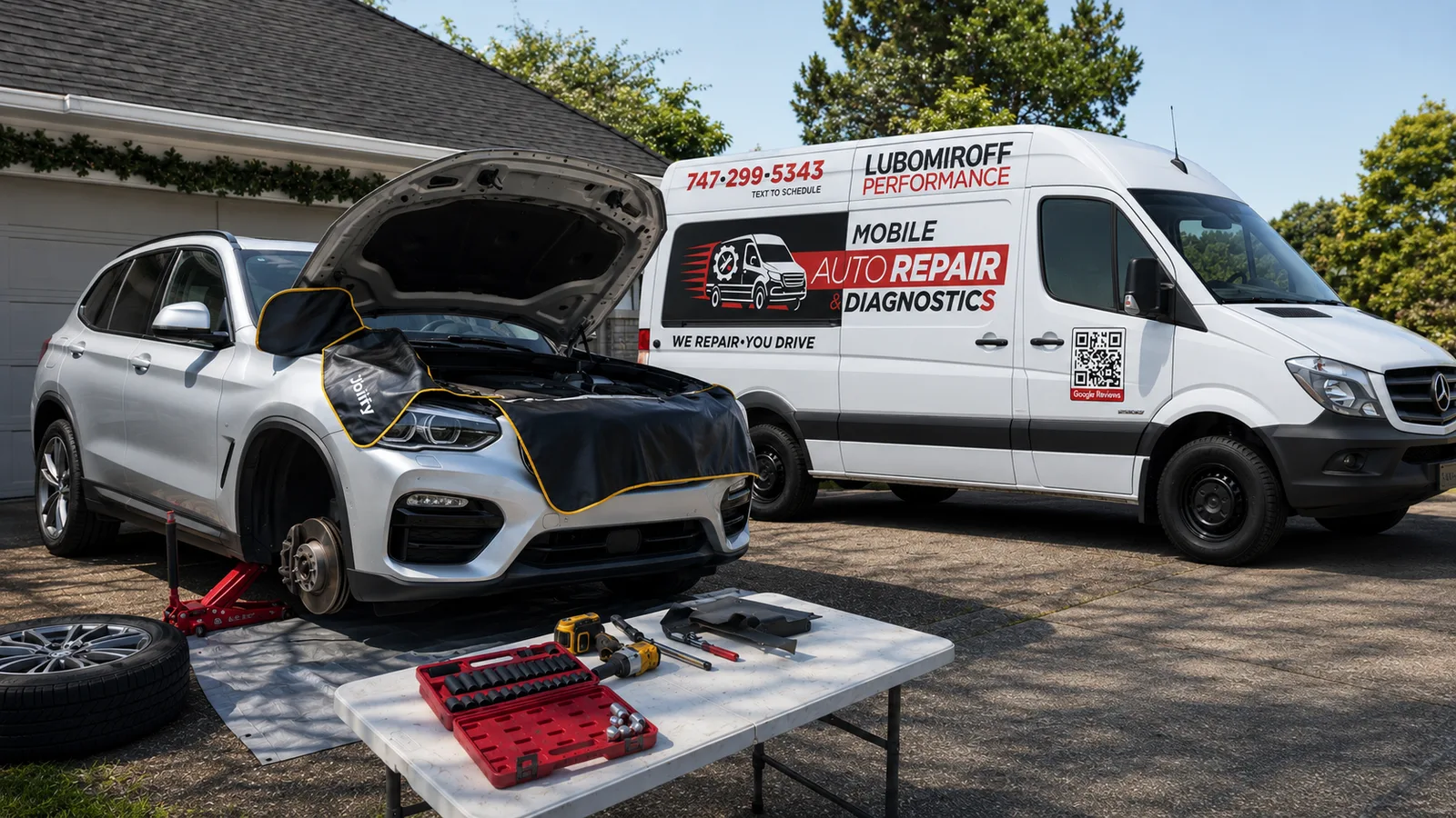 Lubomiroff Performance mobile mechanic servicing a BMW X3 at a customer's location